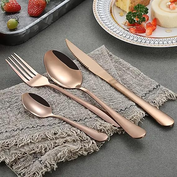 24-Piece Western Style Eco-Friendly Dishwasher Safe Stainless Steel Cutlery Set (RoseGold)