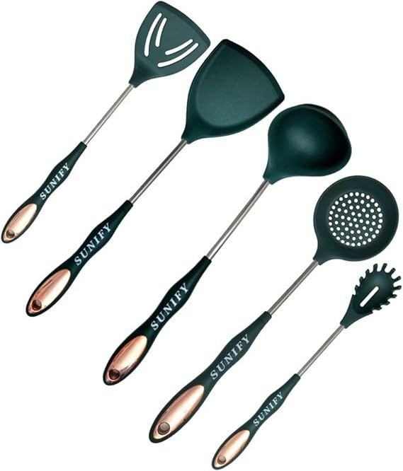 Premium Silicone Kitchen Tool and Utensil Set, 5 Piece (Green)